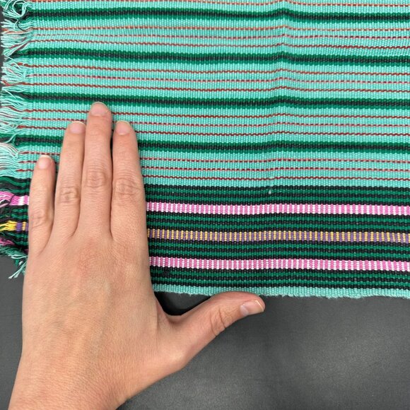 Vintage Placemat and Napkin Set Cotton Fringe Green Pink Stripes Setting for 6 - Picture 8 of 8